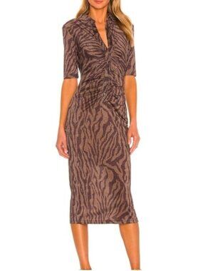 Hansen & Gretel Valencia metallic zebra print midi dress sz S
